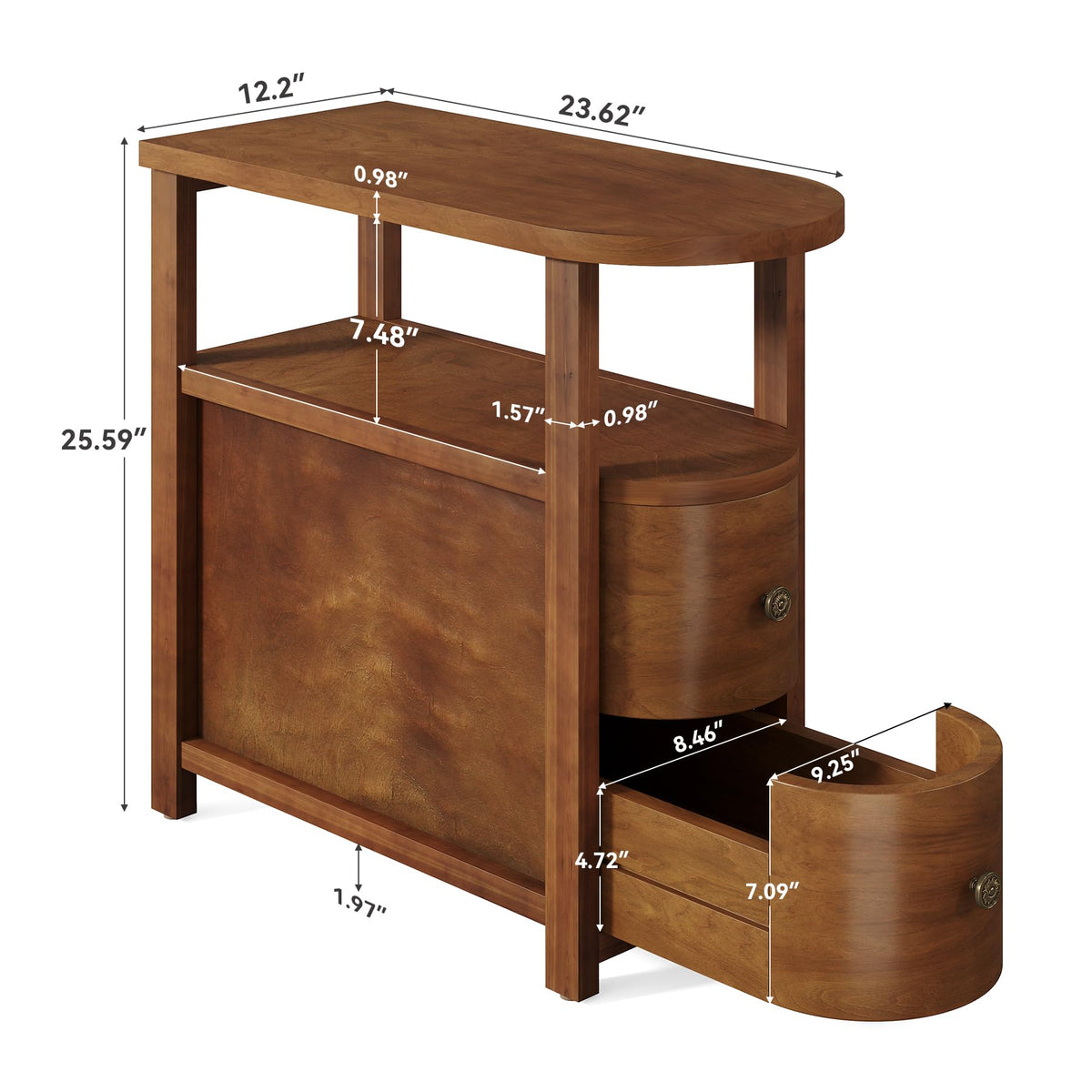 LITTLE TREE Solid Wood End Table with 2 Drawers & Open Shelf, No Assembly Required Side Table for Living Room, Vintage Brown Couch Side Tables, Slim Bedside Table Nightstand for Bedroom
