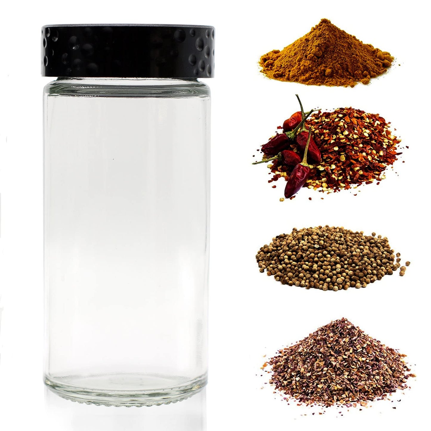 Tianifa 6pcs Black Spice Jars, 3 oz Glass Seasoning Bottles, Spices Container, Empty Spice Jars,Round Spice Bottles with Airtight Plastic Caps with Shaker Lids