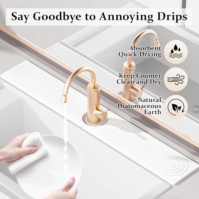 Faucet Mat for Kitchen Sink, 15.7" Quick Absorbent Diatomite Fast Drying Stone