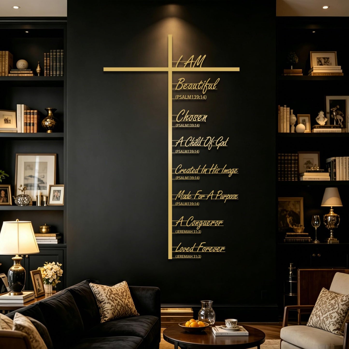 vinwipe Cross and Bible Verse Metal Wall Art, I Am Cross Metal Wall Decor, Christian Wall Art, Faith Decorations for Living Room, Dining Room (Gold, 30"x18"/76x46cm)