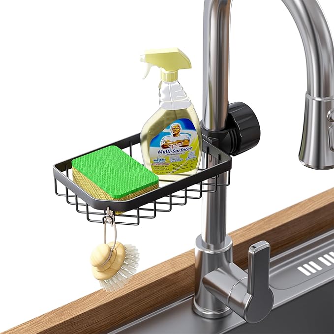 LONIN Sponge Holder Over Faucet Kitchen Sink Caddy Organizer, Stainless Steel