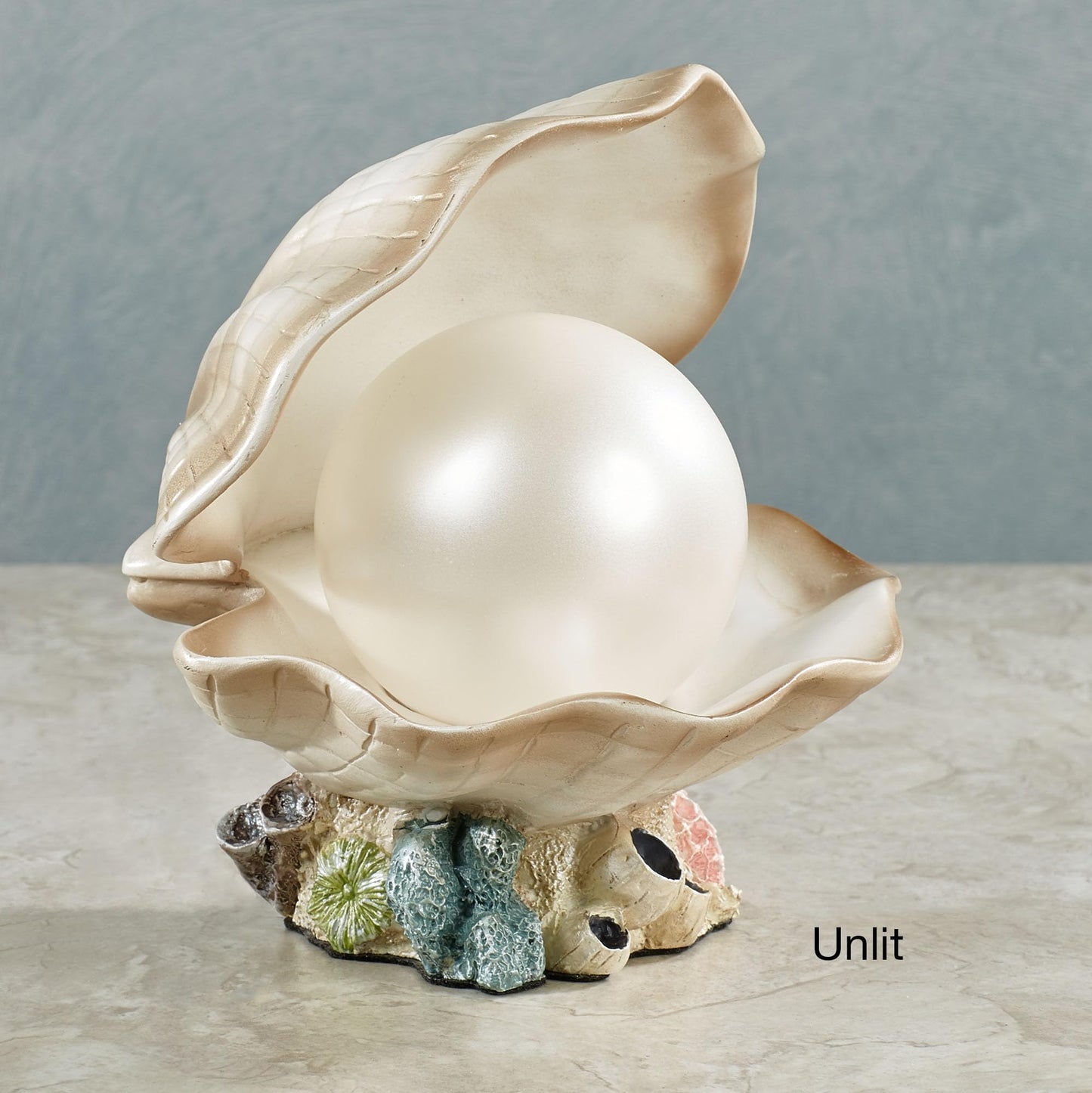 Clamshell Pearl Accent Lamp Night Light Ivory - Handcrafted Resin Clam - Coastal Style Lighting - Nautical Theme - Ocean Nightlight Bulb Included with Beach Shell Decoration - 7 Inches High