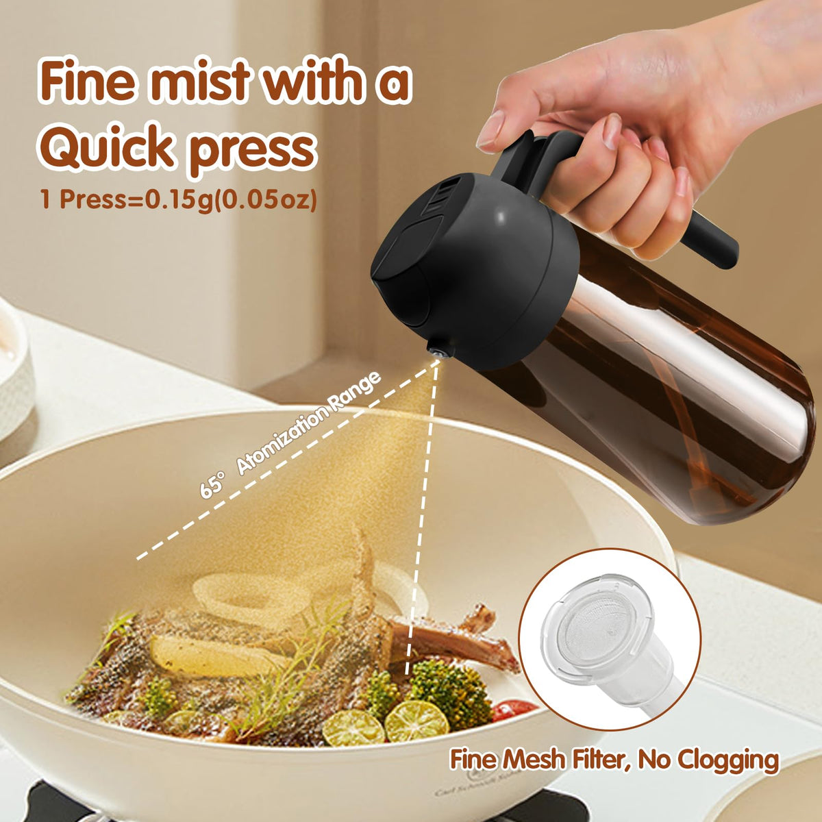 YARRAMATE 16oz/470ml Light Blocking Oil Sprayer for Cooking with Stickers, Food-Grade 2 in 1 Olive Oil Dispenser Bottle for Kitchen, Premium Dark Amber Glass Oil Bottle for Air Fryer, BBQ (Black)
