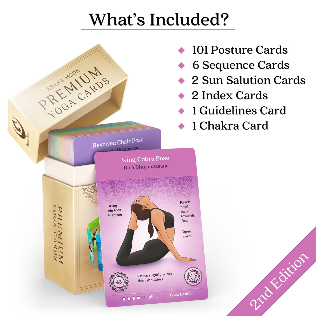 Asana Moon Premium Yoga Cards – Deck with Over 120 Yoga Poses – Yoga Sequencing Deck with Yoga Cues and Sanskrit Names for Beginners and Teachers – Unique Yoga Gift for Women or Any Yoga Lover