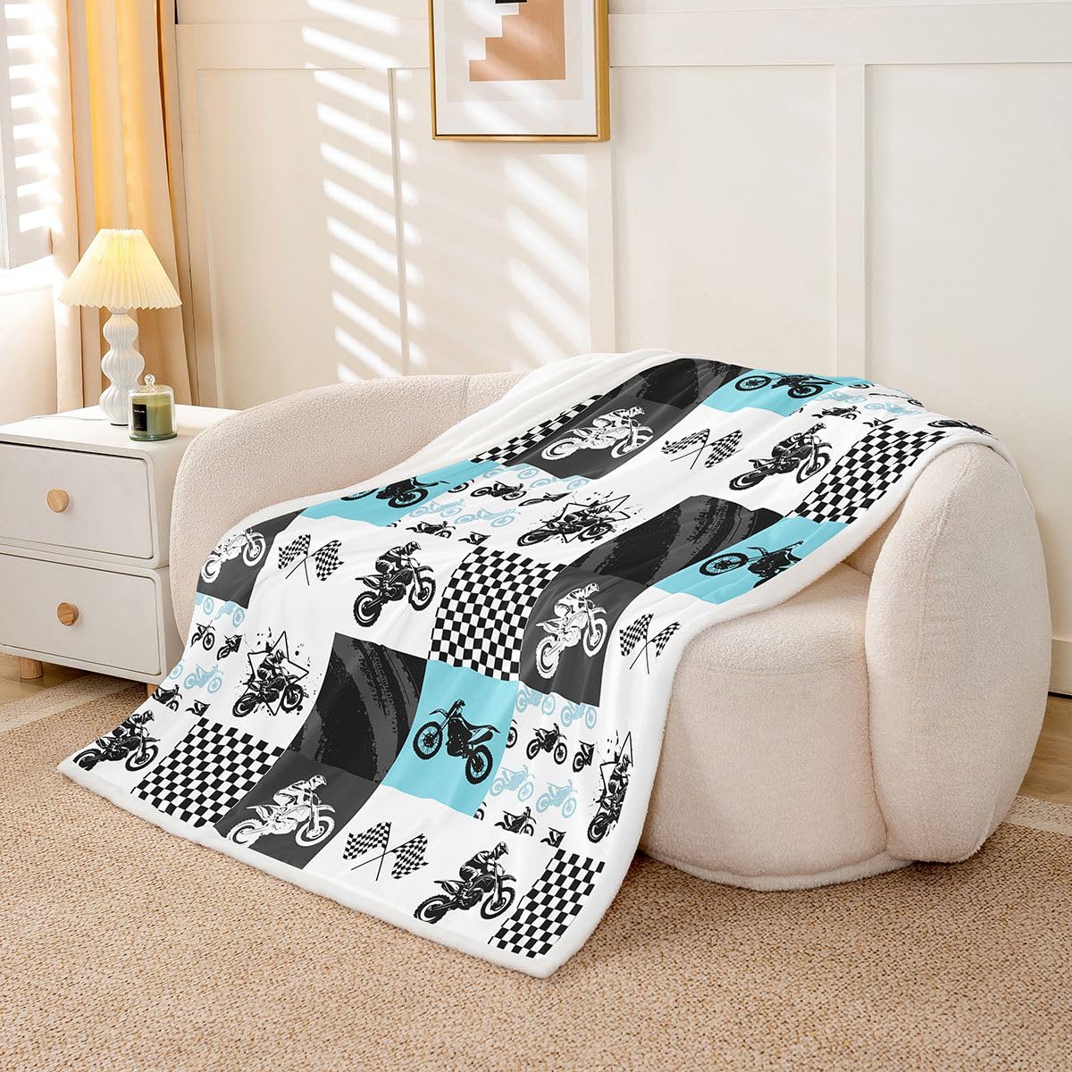 Feelyou Dirt Bike Plush Blanket - Extreme Sports Fleece Throw for Kids Boys Girls Racing Motocross Rider - Sherpa Motorcycle Fuzzy Blanket for Sofa Bed Couch, 40x50 Inches