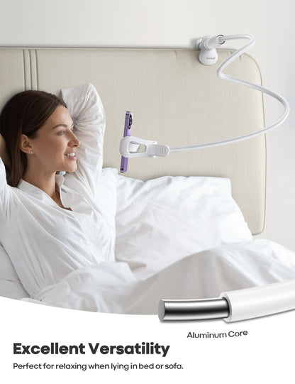Lamicall Gooseneck Phone Holder for Bed - [Upgraded Stable Clip] for Desk, Headboard, Bed, Bedside, Table, Flexible Gooseneck Long Arm Stand, Overhead Cell Phone Clamp Mount, for All 4-7” Devices