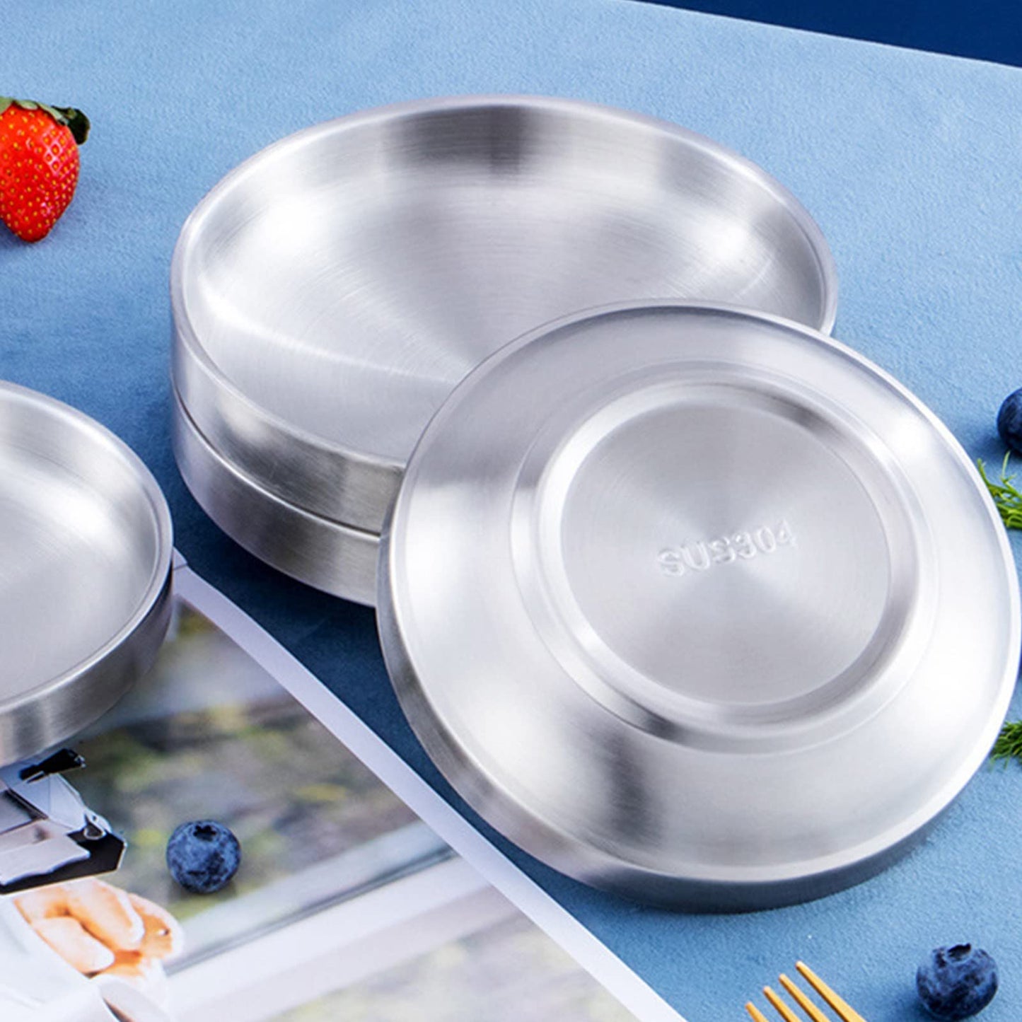 Incauca 4.5 Inch Stainless Steel Soy Sauce Dishes, Double Walled Mini Chip and Dip Bowls, Dipping Sauce Ramekin, Seasoning Cups, Metal Small Side Dish Bowls for Condiment Sushi Ketchup, Silver