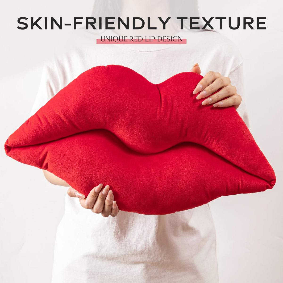 Ashler Lips Throw Pillows Smooth Soft Velvet Insert Included, Lip Shaped Pillow for Bed Living Room, New Red, 24 X 12 inches