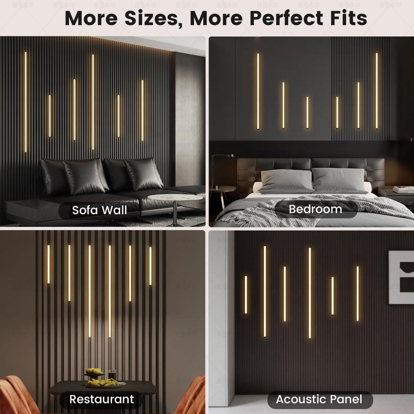LED Recessed Lighting Kit for Wall Panels - GloryAir 6pcs Adhesive Wall Strip Lights for Interior Wall Decor, 3000K Touchable Switch Lamp for Wood Slat, Wall Accent Acoustic Panels, Kitchen Home stair