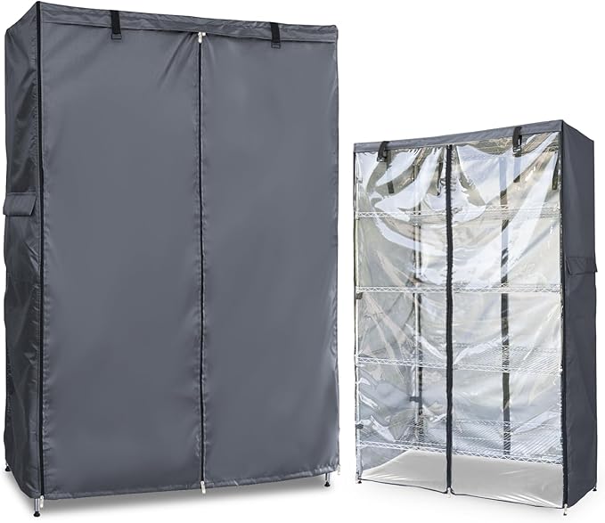 Waterproof Shelf Cover,600D Heavy Duty Dustproof Storage Wire Rack Covers,Outdoor Shelving Covers for Wire Shelves with Zipper 36''x18''x72'',Clear Front.