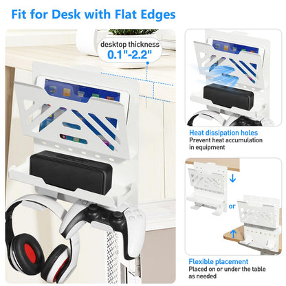 MAXECHO Desk Side Storage, Under Desk Laptop Mount, Table Side Hanging File Organizer, No Drill Clamp On Cable Management Tray, Laptop Holder with Magnetic Pen Holder for Office and Home, Load 22 Lbs