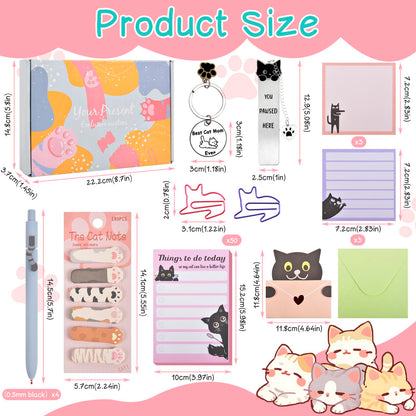 76 Pcs Cat Lover Gifts for Women - Cute Office Sticky Notes Supplies, Cat-themed Pens Stationery Set, Post Notepads Desk Accessories, Small Girls Funny Stuff, Mini Cat Clips Decor, Unique School Items