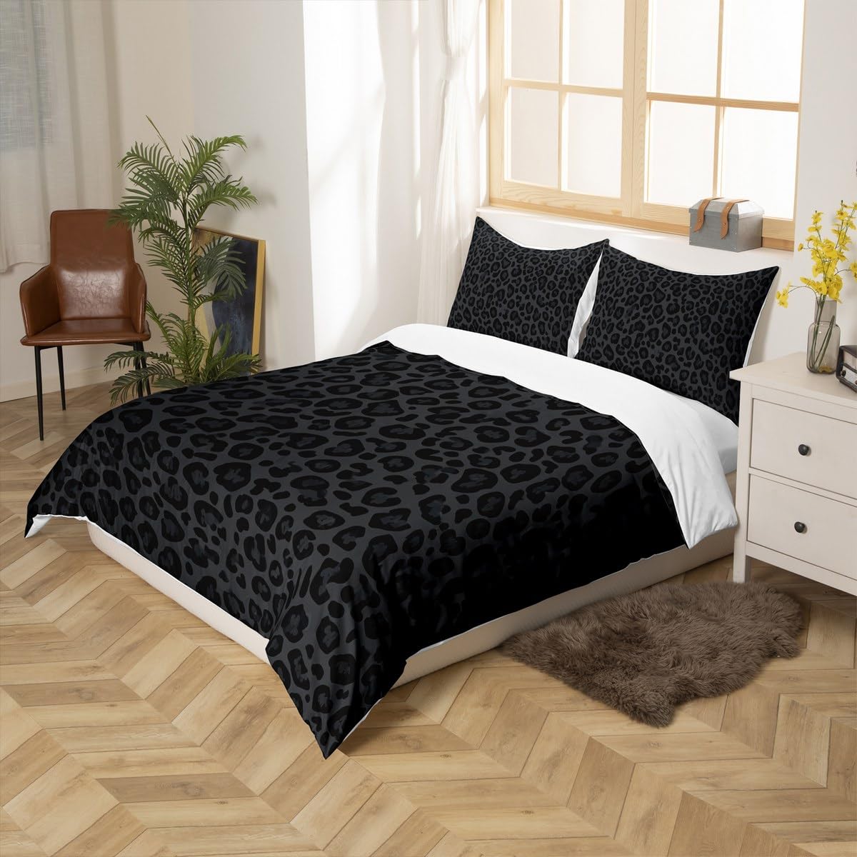 Leopard Print Kids Duvet Cover Set King Size,Abstract Cheetah Skin Texture Bedding Set,Girls Boys Women Room Decor,Rustic Farmhouse Retro Comforter Cover,Black Noble Quilt Cover,2 Pillowcases