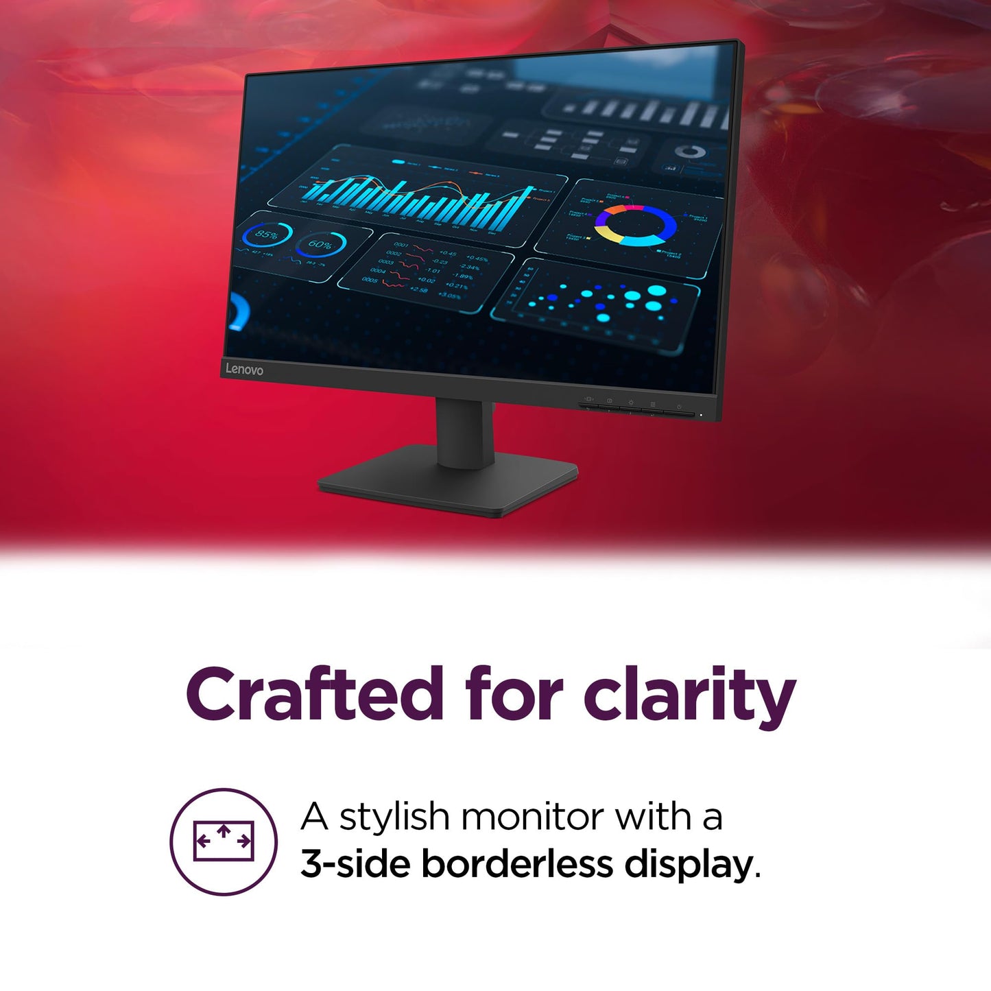 Lenovo L22e-40 Monitor, 21.45” FullHD Resolution, 250 nits Brightness, 75Hz Refresh Rate, AMD FreeSync, HDMI and VGA Ports, Tilt-Adjustable Stand, Natural Low Blue Light, Cloud Grey