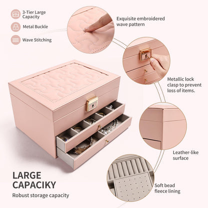 Greenfeather Jewelry Boxes for Women, Jewelry Organizer Box with Lid 3 Layers for Necklaces Rings Earrings and Bracelets Box to Store Jewelry Pink Ideal