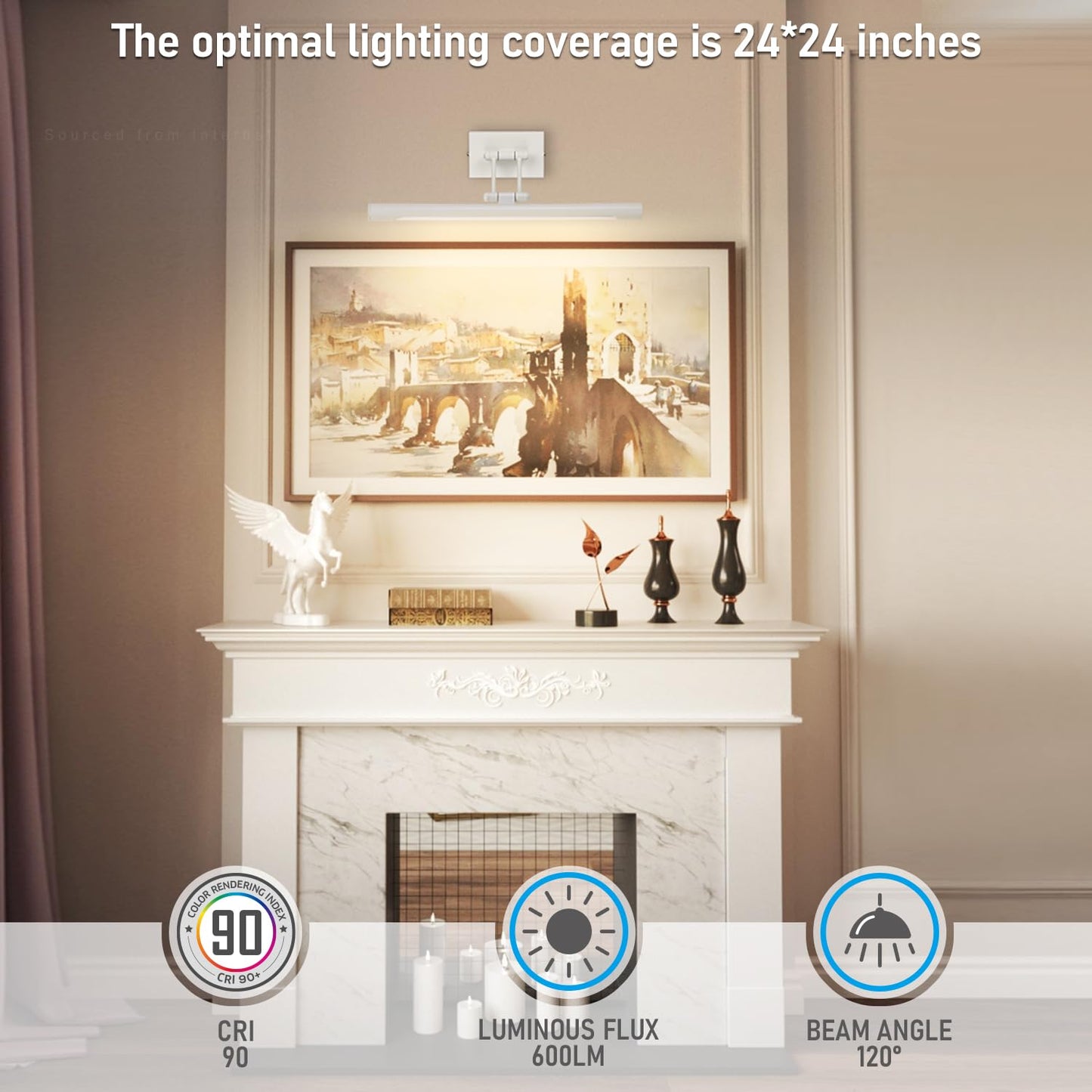 LEONLITE 3CCT Dimmable LED Picture Light, 2700K/3000K/4000K Selectable, CRI90 Swivel Full Metal Picture Frame Light for Wall Art, Painting, Artwork, Portrait, Plug-in & Hardwired, White