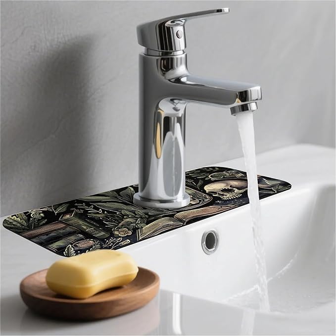 Kitchen Sink Splash Guard，Books and skulls Faucet Mat Sink Gadgets-Super