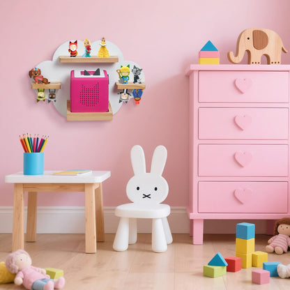 Cloud Toines Shelf, for TonieBox 1 and Toniebox 2 Tonies Wall Shelf Tonies Storage for 12-20 Toine Figures Characters Magnetic Shelf for Tonies Toniebox, Charging Station, Kids Play Room(White)