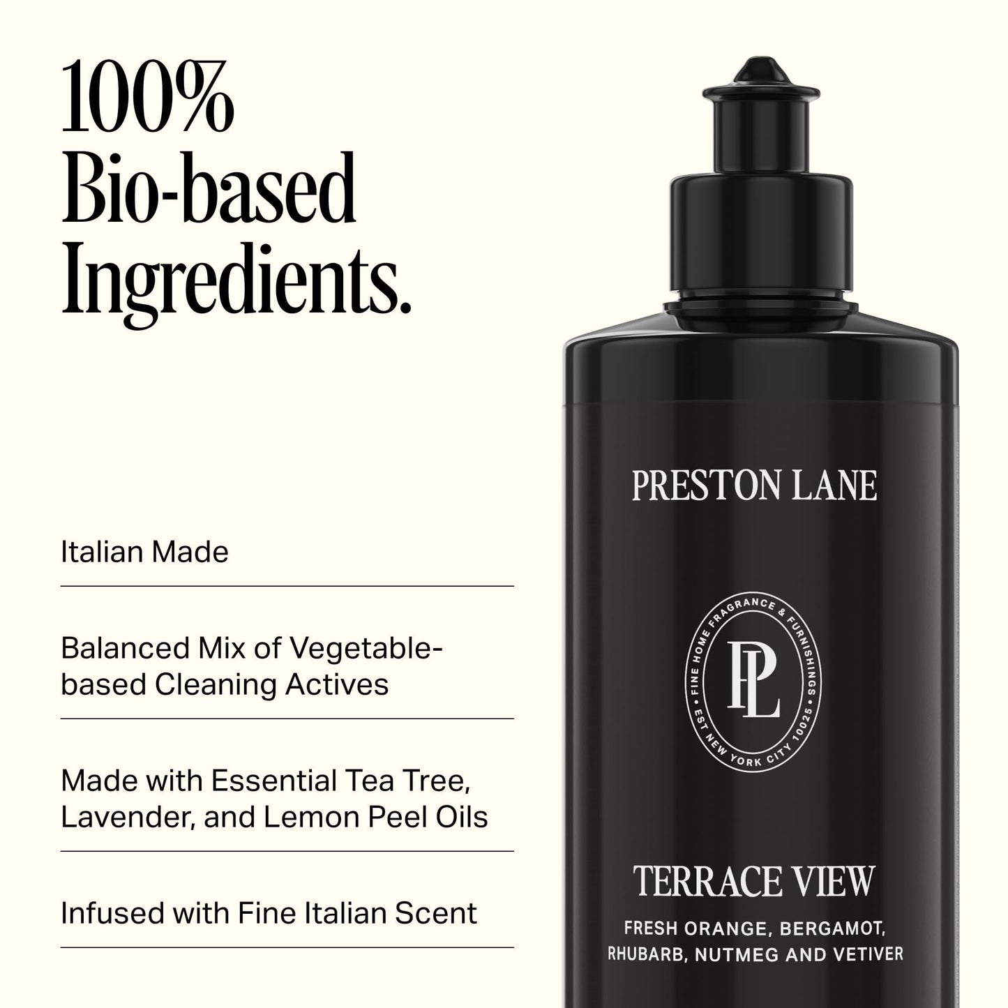 Preston Lane Luxury Dish Soap, Terrace View Scent – Plant-Powered Formula with Essential Oils | Tough on Grease, Gentle on Hands | Vegan, Cruelty-Free, Clean Ingredients