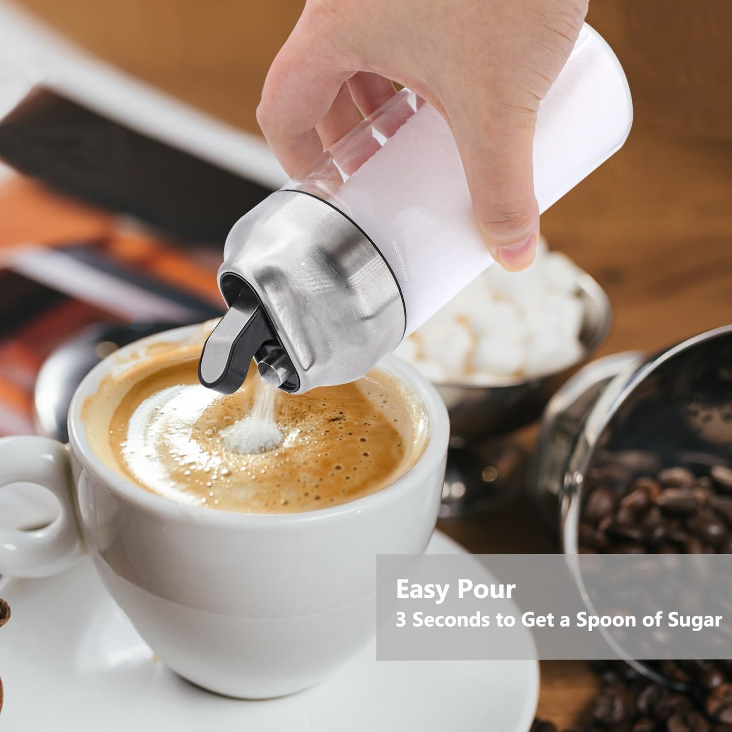 Aelga 12 OZ Glass Sugar Dispenser with Pour Spout, Weighted Pourer, for Coffee, Tea & Baking, 2 Pack