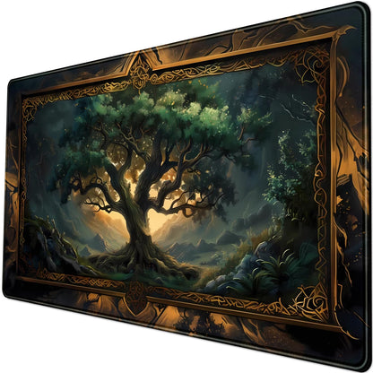Mystical Green Tree Large Gaming Mouse Pad Forest Tree of Life Deskpad Mat XXL Extended Gaming Desk Large Mousepad Computer Laptop Keyboard and Mouse Mat, Office Desk Decor Pad 31.5x15.8 in