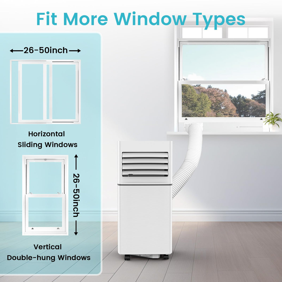 Electactic 10,000 BTU Portable Air Conditioner, 4-in-1 AC Cooler Dehumidifier Fan with LED Display, Remote Control, Quiet, Sleep Mode, 360° Casters, Window Kit for Room Office Apartment