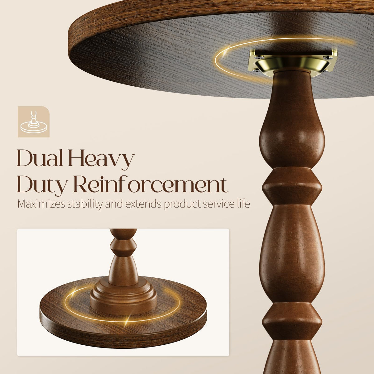 Curlaky Round Side Table - Small End Table Drink Table for Small Spaces, Vintage Accent Nightstand with Solid Wood Leg for Living Room, Bedroom, Mid-Century Modern Bedside Tables, Walnut