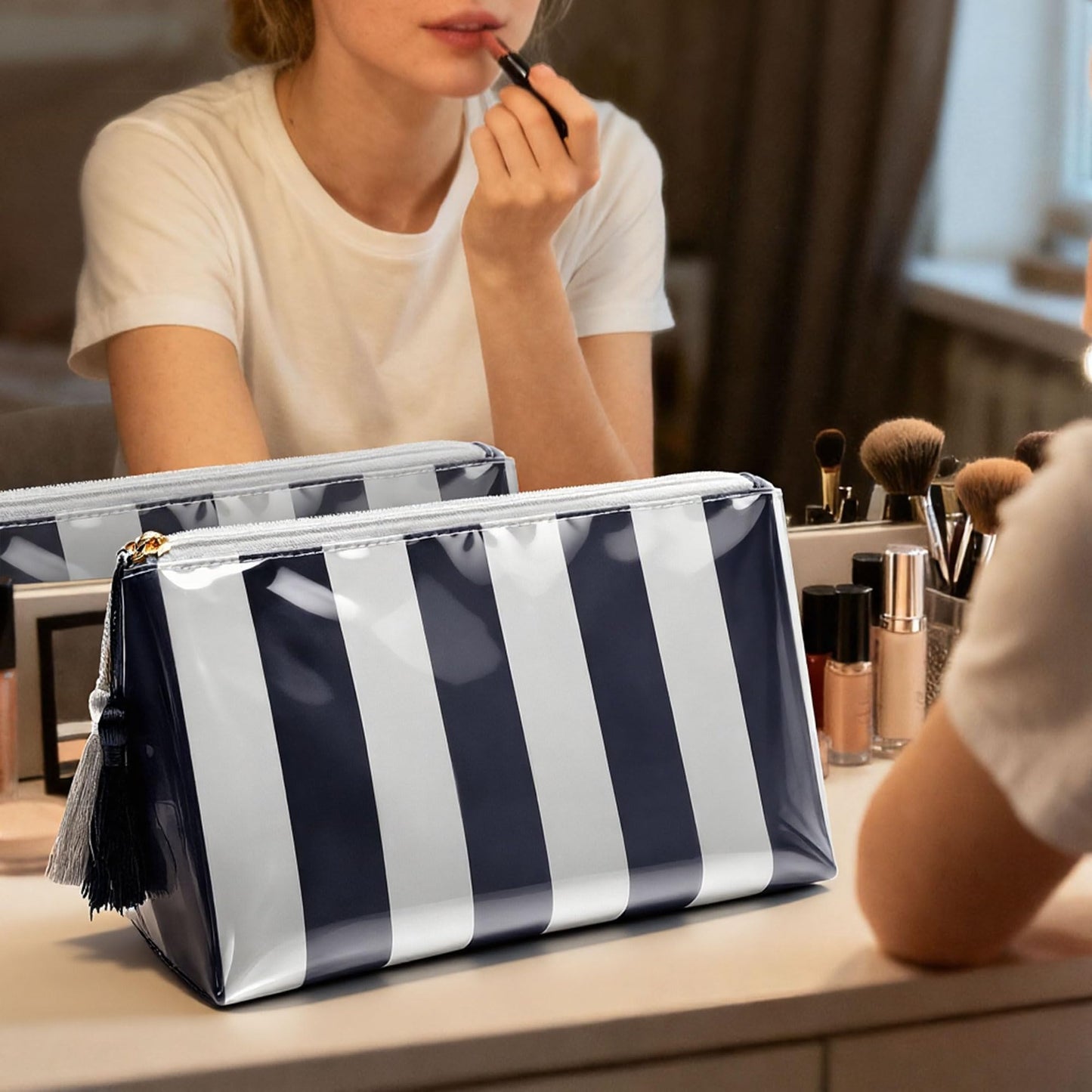Fozira Makeup Bag for Purse, Toiletry Cosmetic Bags for Women Girls, Waterproof Travel Makeup Bag Organizer Zipper Pouch Beach Summer Vacation Essentials Gifts for Women