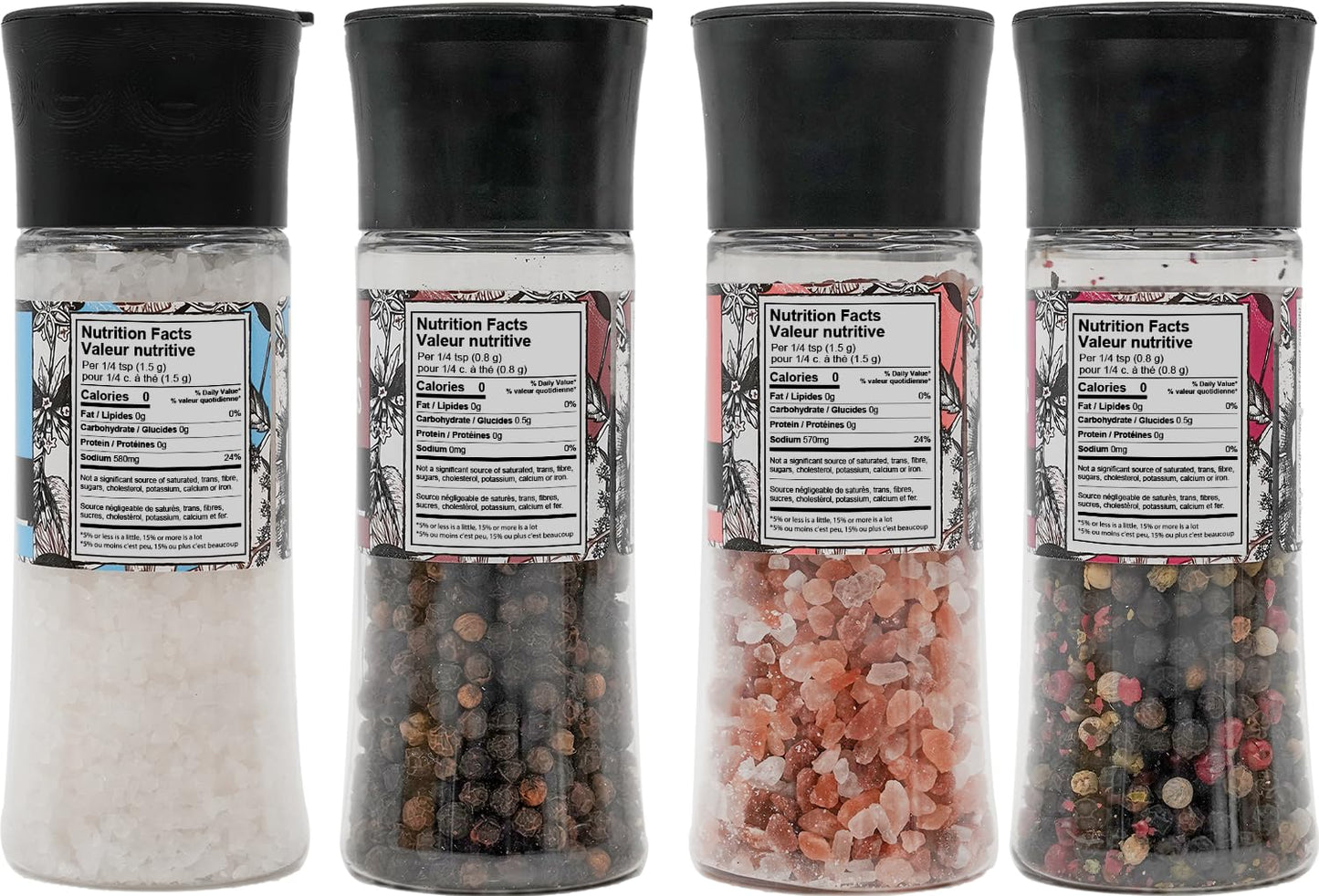 Soeos Spice Seasoning Set of 4, 9.8oz(277.82g), With Integrated Grinders, Salt and Pepper Grinder Set, Pure and Fresh Perfect for BBQ Seasoning Gift Set, Grilling Spice, Herb, Spice & Seasoning Gifts