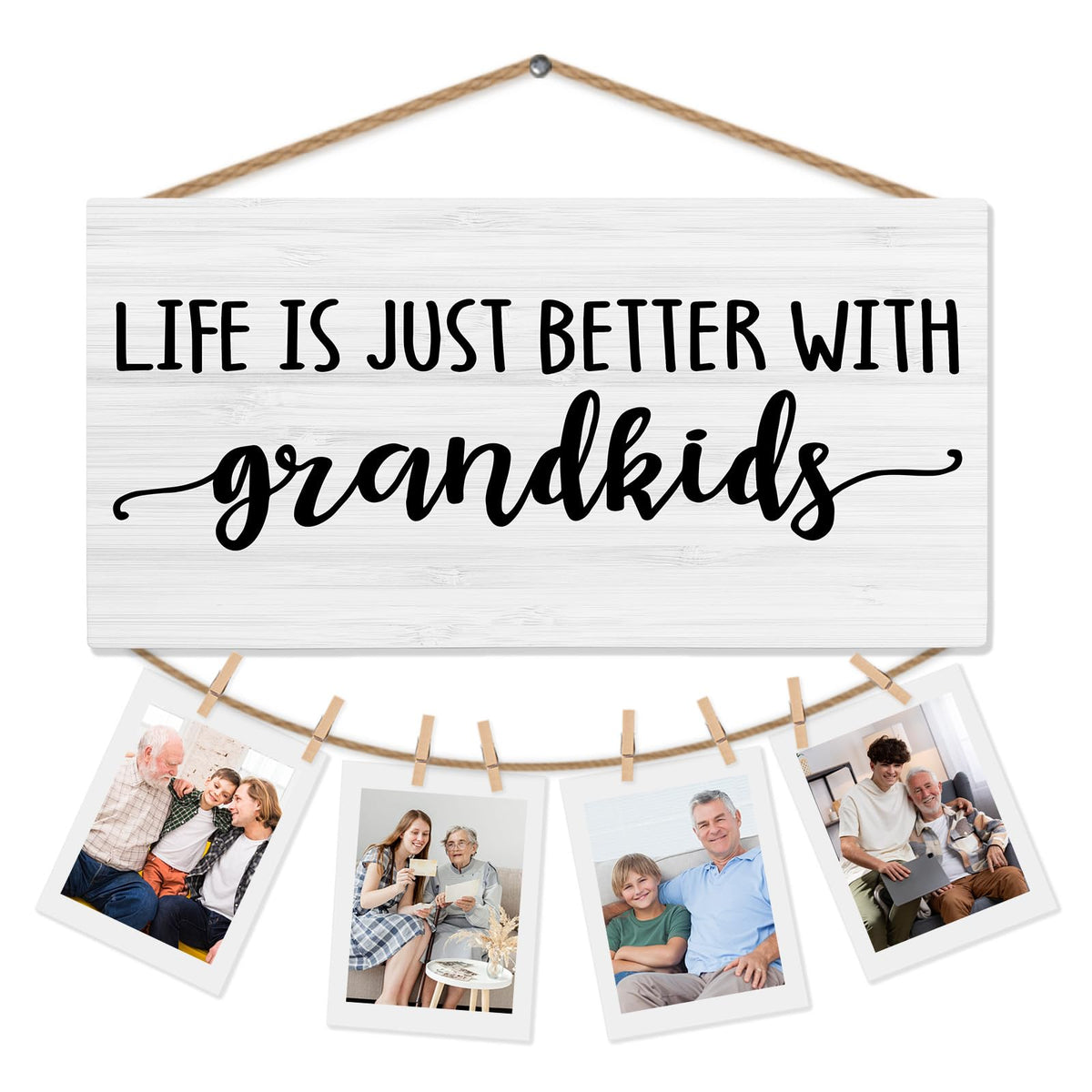 shiviody Grandparents Grandkids Picture Frame Photo Holder for Wall, Grandma Grandpa Gifts from Grandkids, Grandparents Gifts for Christmas Photo Hanging Display Picture Board for Wall Decor