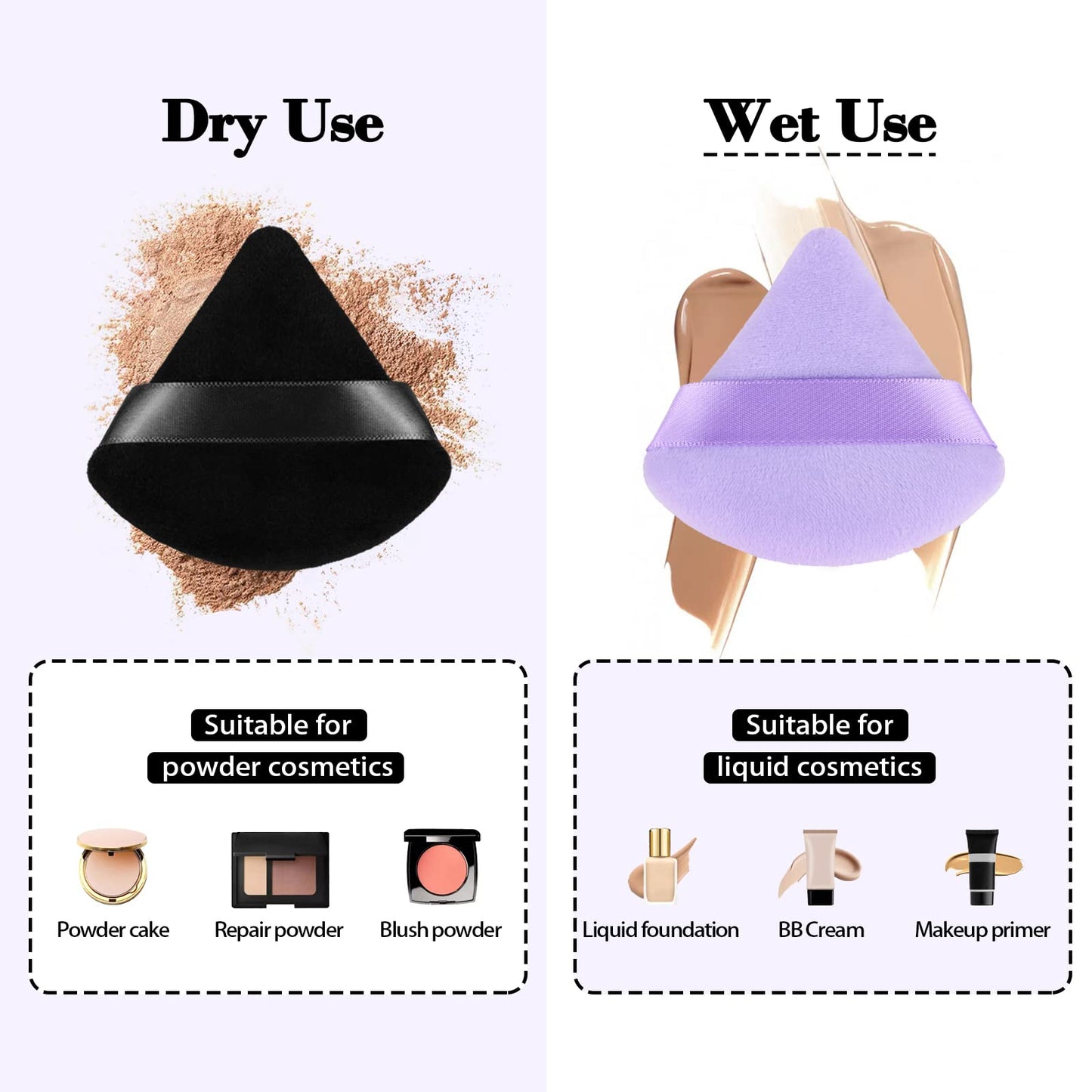 8Pcs of Triangular Powder Puff Makeup Sponges, Made of Super-soft Velvet, Designed for Contouring, Eye, and Corner, Beauty Blender Foundation Mixing Container.(Black)