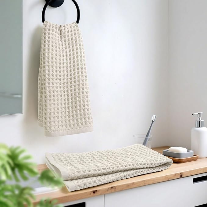 Jacquotha Waffle Hand Towels 2-Piece – Cotton, Quick Dry, Lint Free, 13” x 29”