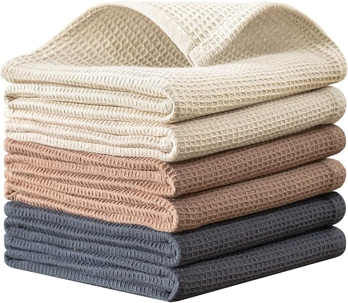 QUILTINA Dish Towels Set, 100% Cotton Waffle Weave Kitchen Towels 6 Pack