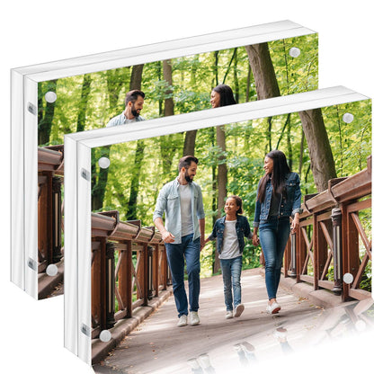 Toolsure 6x8 Inch Acrylic Picture Frames,6 by 8 Magneticear Acrylic Photo Frame, Frameless 8x6 Photo Frames,Double Side Display Glass Desktop Frame with Gift Box 2PACK