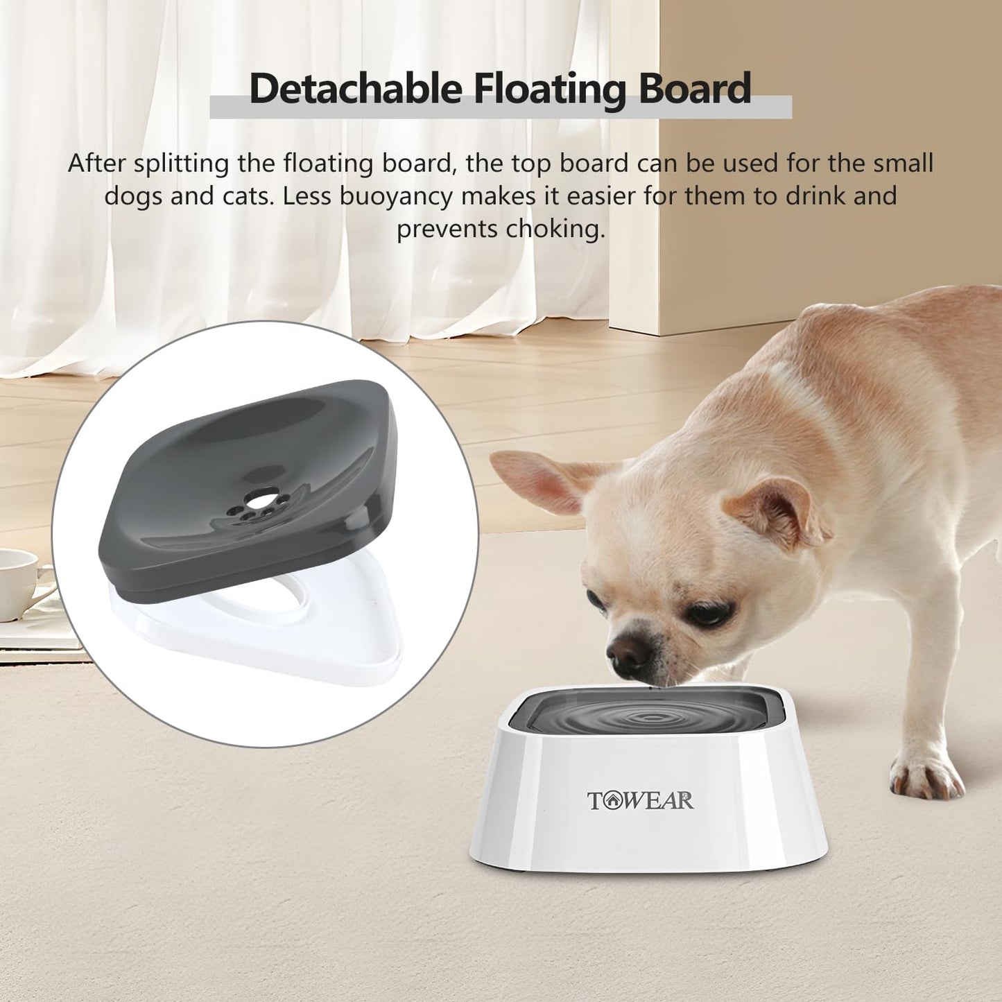 No Splash Dog Water Bowl with Floating Disk, 1.5L Slow Drinking Feeder, Anti-Overflow Anti-Choking No Spill Pet Water Bowl For Dog Cat Puppy Kitten (Black)