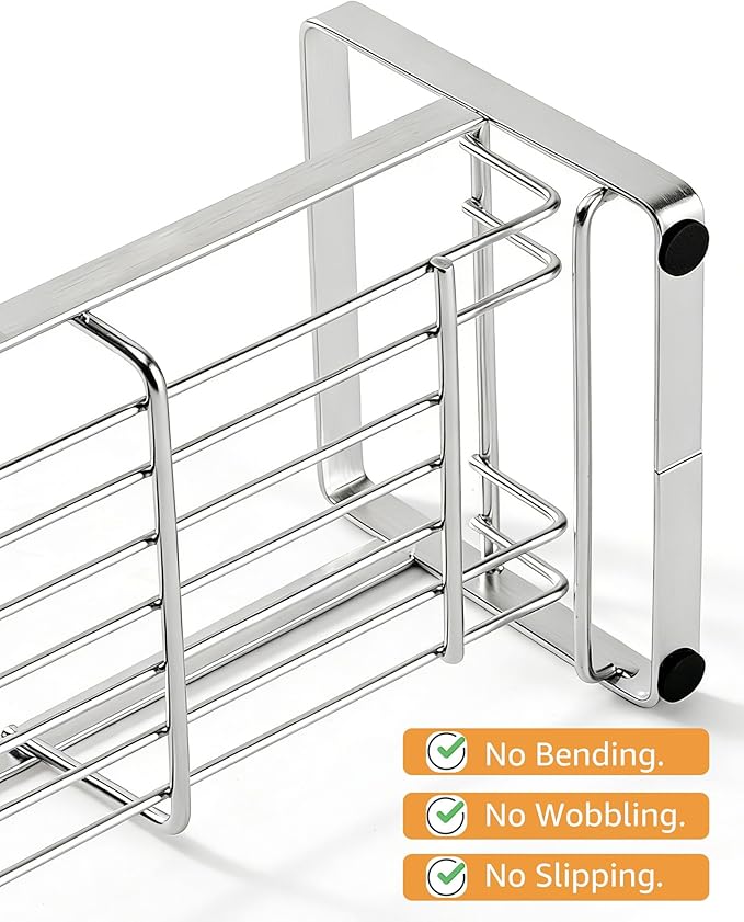 HULISEN Large Sponge Holder, 304 Stainless Steel Kitchen Soap Dispenser Caddy