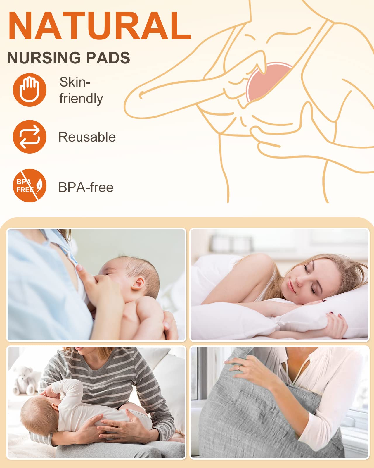 Lictin 12 pcs (6 Pairs) Nursing Pads Set Nursing Pads Washable Organic Bamboo Nursing Pads Reusable Nursing Pads Washable Soft Absorbent Nursing Pads with 1 Laundry Bag and 2 Organza Bags