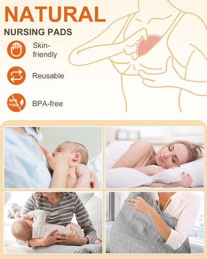 Lictin 12 pcs (6 Pairs) Nursing Pads Set Nursing Pads Washable Organic Bamboo Nursing Pads Reusable Nursing Pads Washable Soft Absorbent Nursing Pads with 1 Laundry Bag and 2 Organza Bags