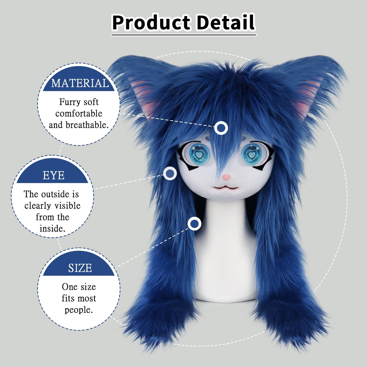 SMILETERNIT Animal Head Cat Fursuit Cut Mask Halloween Masquerade Costume Props