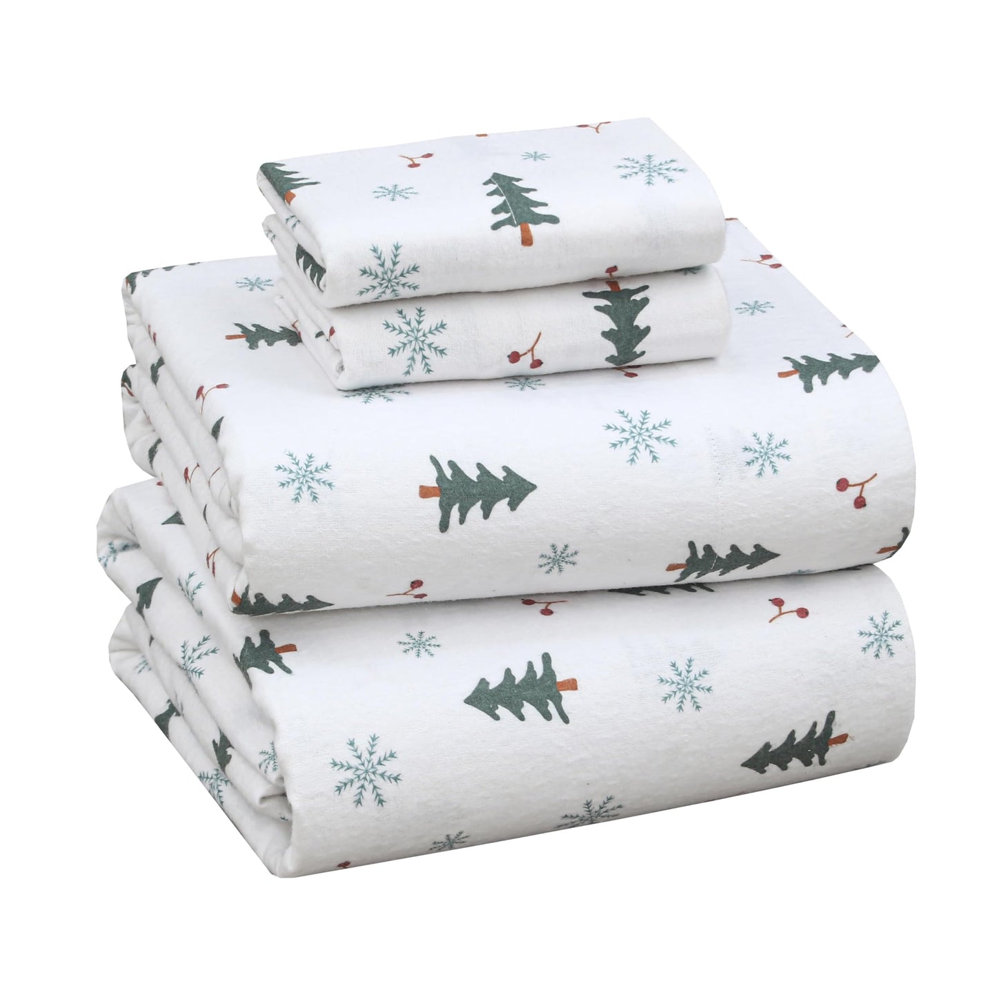 RUVANTI Flannel Sheets Queen Size - 100% Cotton Double Brushed Bed Sheets, Deep Pockets 16 Inches Queen Sheet Set, All Seasons Breathable & Extra Soft - Warm & Cozy, 4 Piece, Berry & Pine
