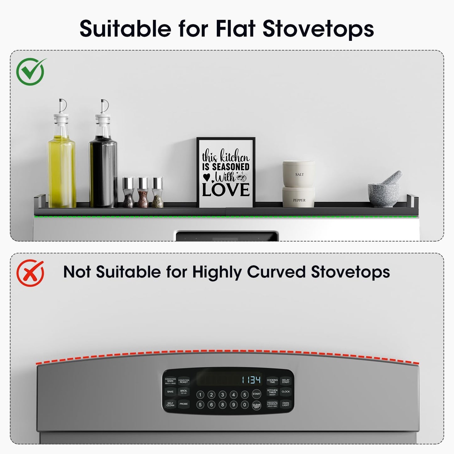 Bumusty 4X Strong Magnetic, 30" Adjustable Low Profile Oven Shelf Spice Rack Over the Stove, Seasoning Organizer Kitchen Shelves, Matte Black size Low Profile
