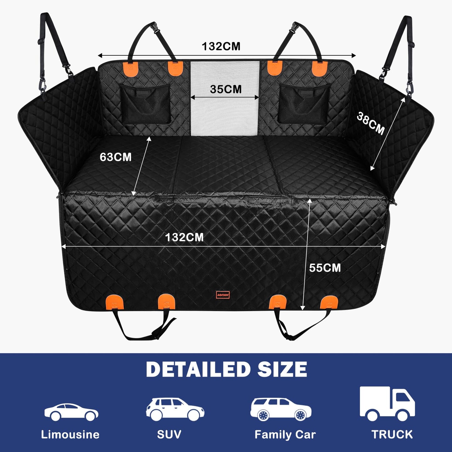 JOEJOY Back Seat Extender for Dogs - Dog Car Seat Cover for Dogs Waterproof & Foldable, Non-Slip Back Seat Cover with Hard Bottom for Cars, Trucks and SUVs, Suit for Travel Camping