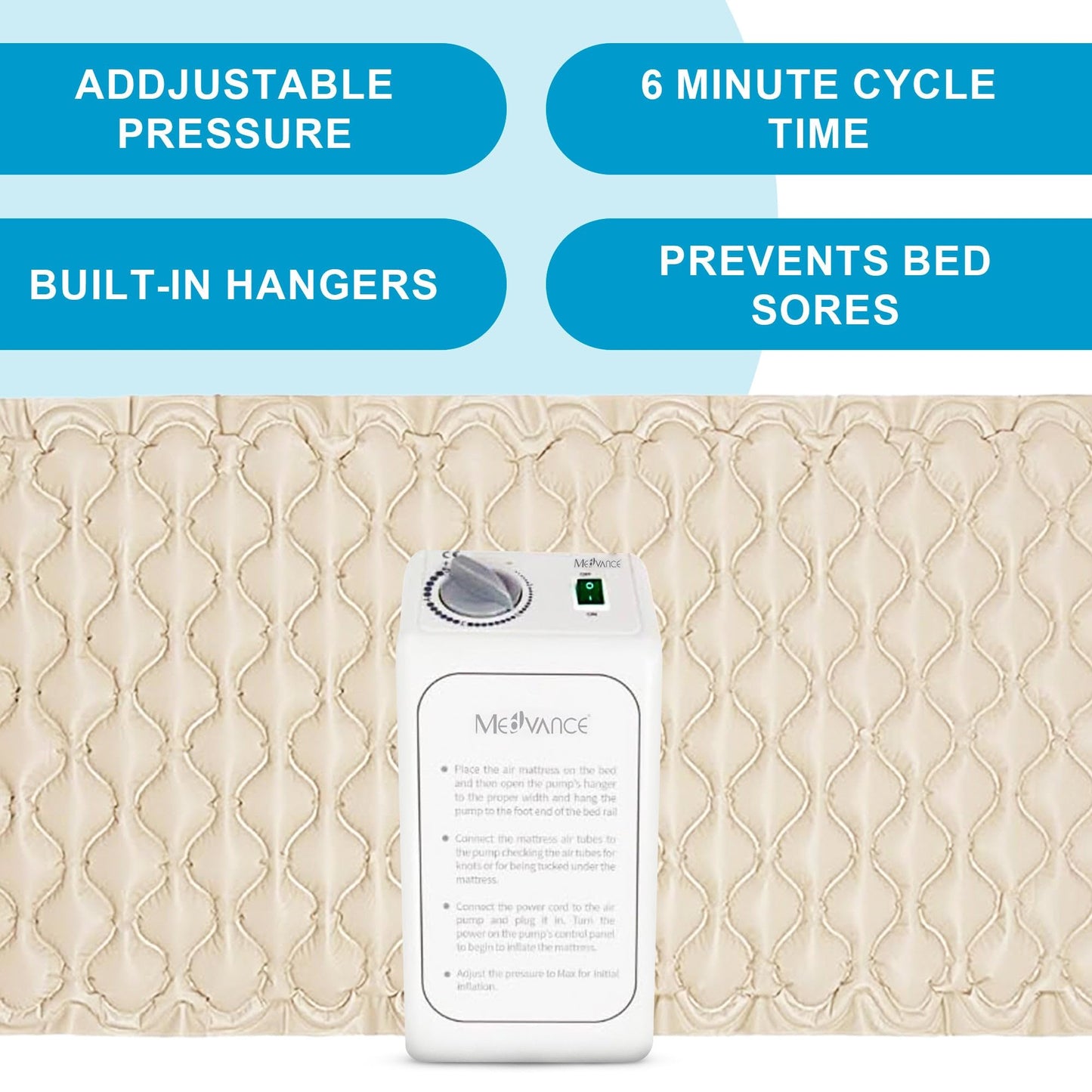 MedVance Premium Alternating Air Pressure Mattress Pad with Ultra Quiet Alternating Pump, Hospital Bed Mattress Topper, Mattress Topper for Hospital Bed, Bed Sore Prevention