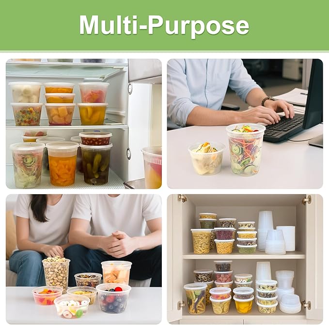 60 Sets Deli Containers with Lids 8 oz, Leak-Proof & BPA Free Airtight Takeout