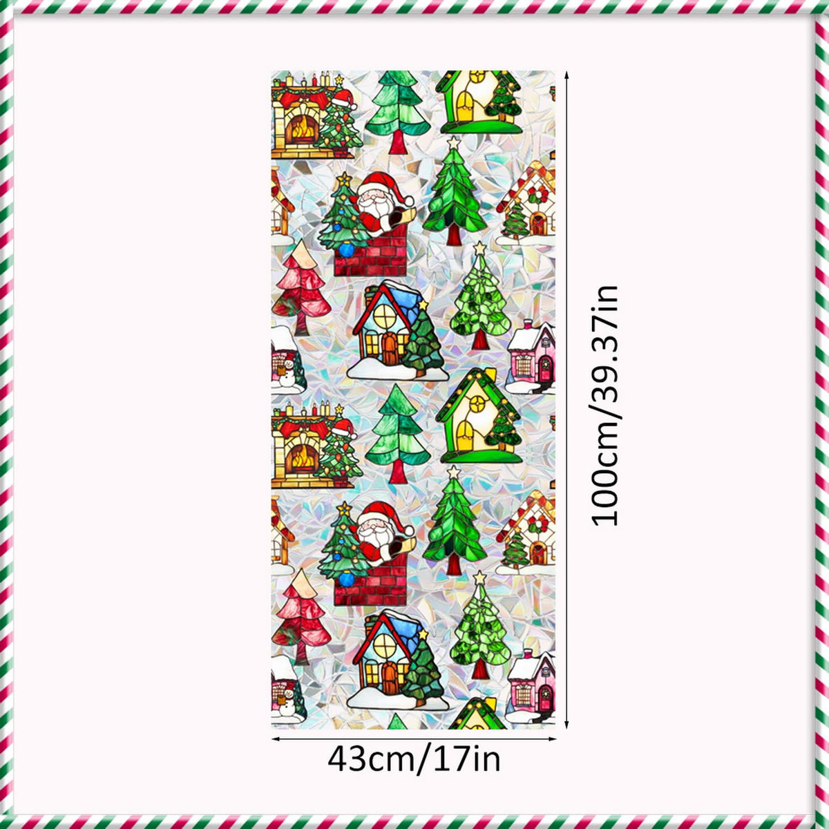 Christmas Tree Window Privacy Film Stained Glass Stickers Christmas Santa Claus Privacy Rainbow Decals Living Room Sun Blocking Decor Xmas Static Cling Stickers for Party Decor 17x 39.3 Inch