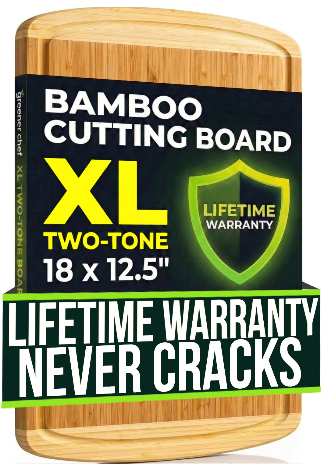 Greener Chef Luxury Bamboo Cutting Board (Extra Large) with Vertical Grain Strength Technology - Non Toxic, Spacious and Lightweight 18" XL Chopping Board Gift - Replacements for Life
