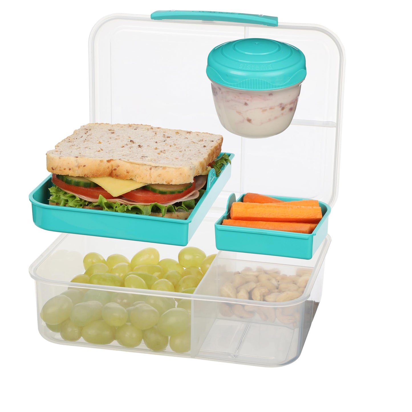 Sistema Bento Box Lunch | Bento School Lunch Box with Compartments | 1.65 L | Food Storage Container in Minty Teal | 1 Count