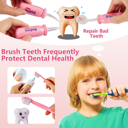 HERSITY Kids Doctors Kit Toy Medical Playset Nurses Costume Role Play Dentist Set with Carry Case Gifts for 3 4 5 6 Years Old Girls