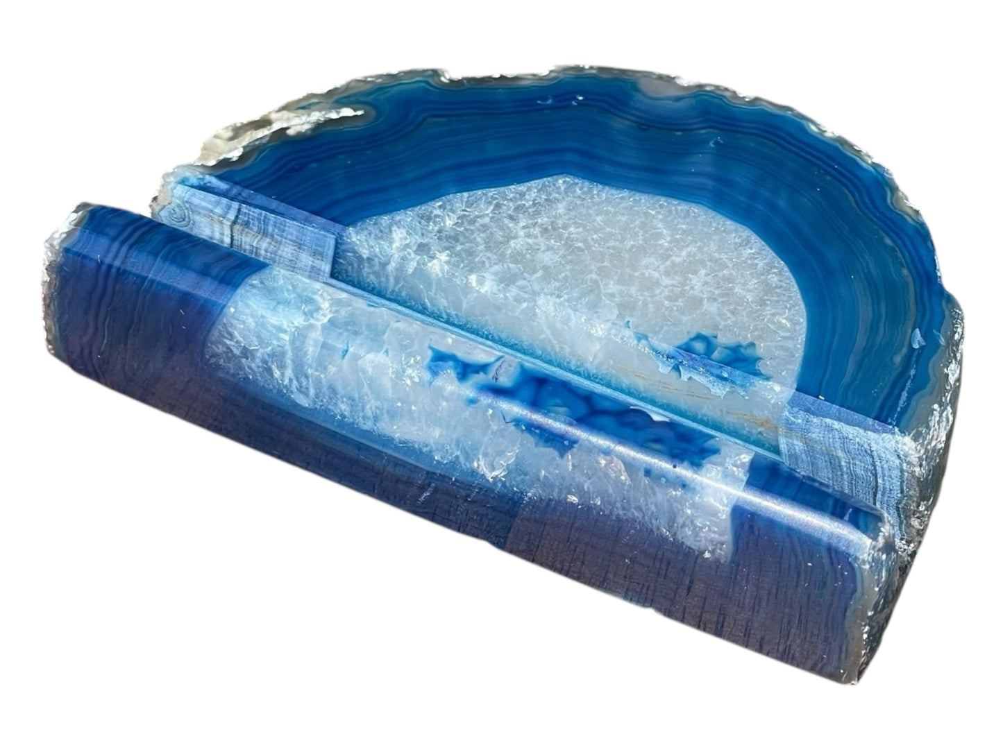 Craftsman Stoneworks Handcrafted Blue Agate Business Card Holder from Brazil - Elegant Desk Organizer and Display Stand for Women and Men - Unique Stone Art Piece (Blue)