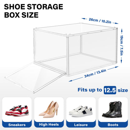EZJOB 2 Pack Drop Front Shoe Boxes Acrylic Box Sneaker Case Size 12, Transparent Display Cases for Sneaker Collections, Baseball Caps, Hat Organizer Dust-free Shoe Cubbies Stackable Sneaker Boxes